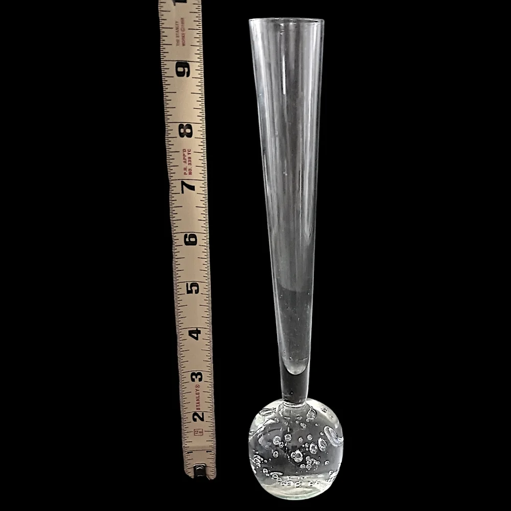 Vtg Bubble‎ Art Glass Bud Vase Paperweight Hand Blown ICY Clear Boiling Affect